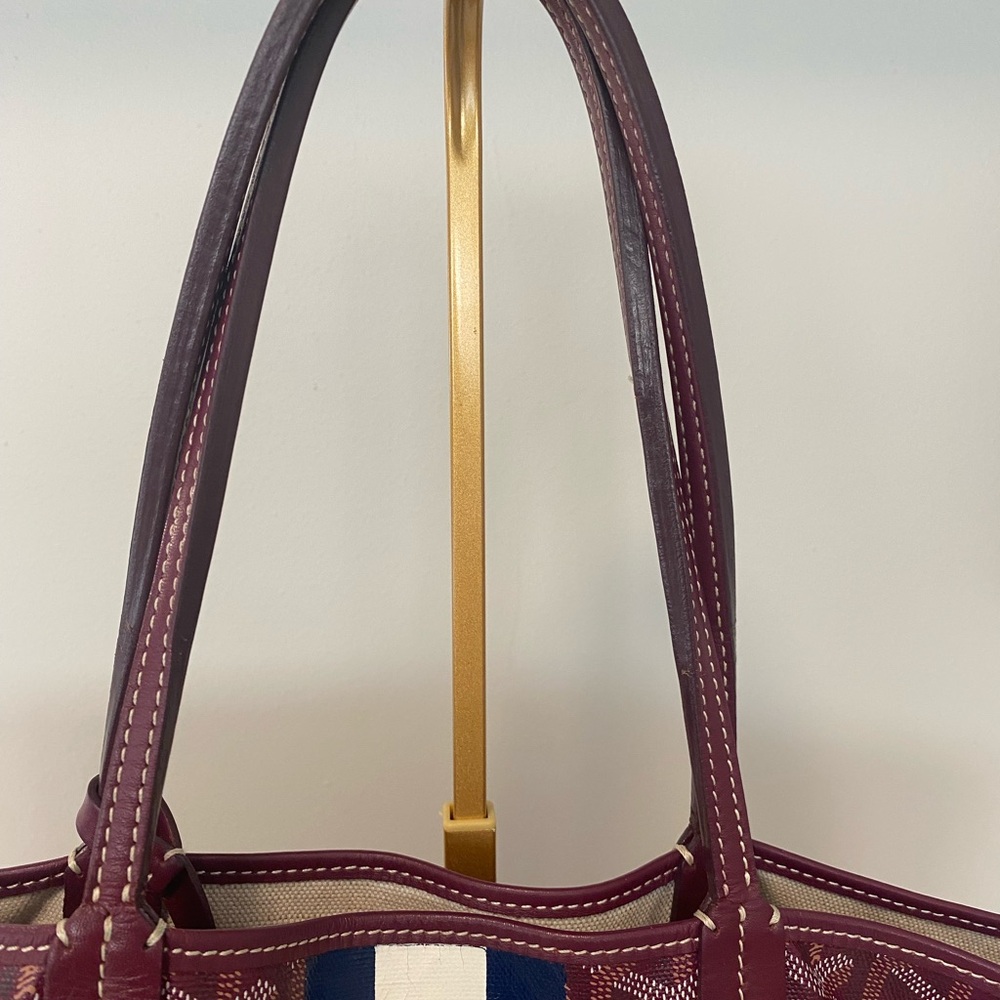 Goyardine Saint Louis Tote PM Bordeaux Personalized with Navy and White Stripe - Picture 4 of 15
